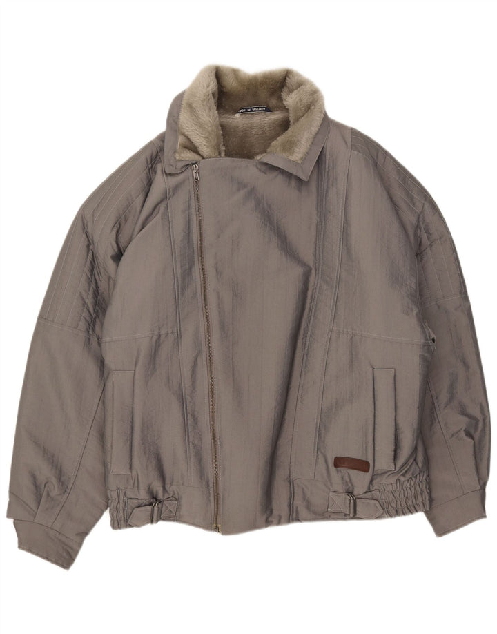 vintage Mens Sherpa Bomber Jacket UK 40 Grand Gris