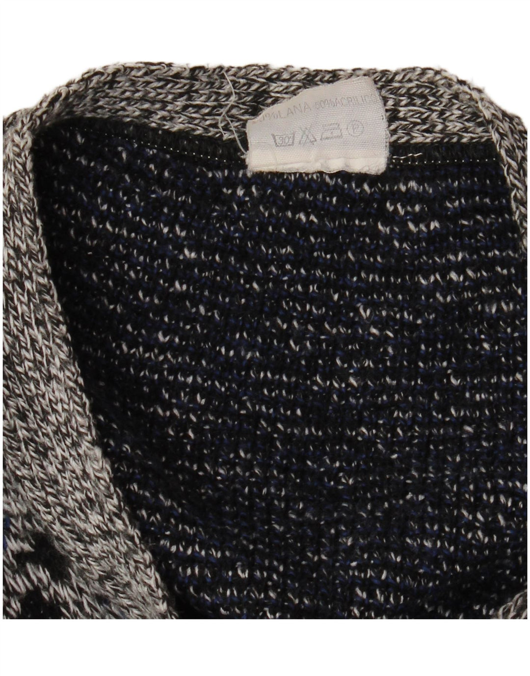 VINTAGE Homme Cardigan Pull XL Gris Géométrique Laine