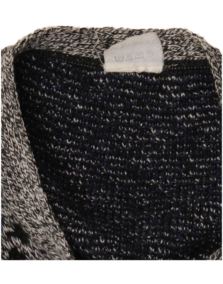 VINTAGE Homme Cardigan Pull XL Gris Géométrique Laine