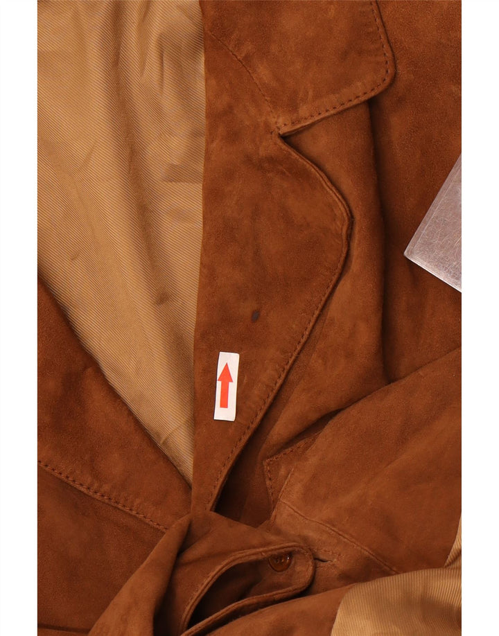 vintage Homme 3 Boutons Blazer En Daim Veste IT 48 Cuir Marron Moyen