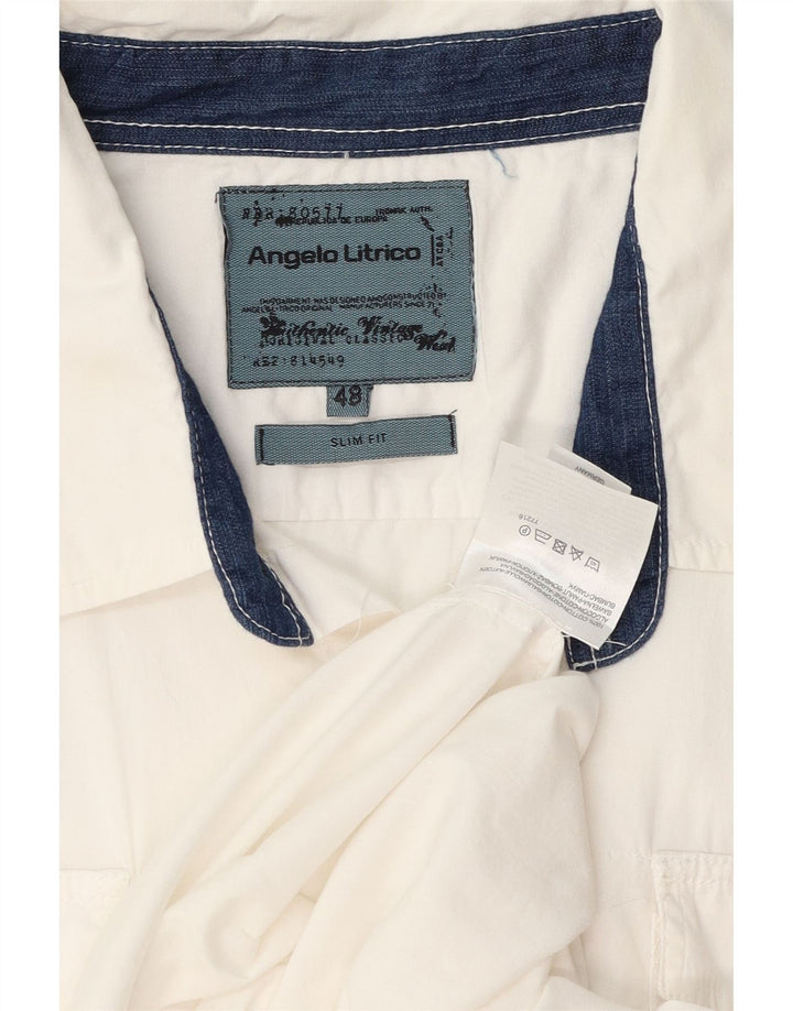 Angelo Litrico Chemise Slim Fit à Manches Courtes pour Hommes IT 48 Coton Blanc Moyen