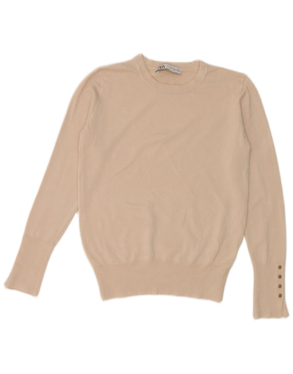 Zara Pull court à col bateau pour homme UK 12 Viscose beige moyen