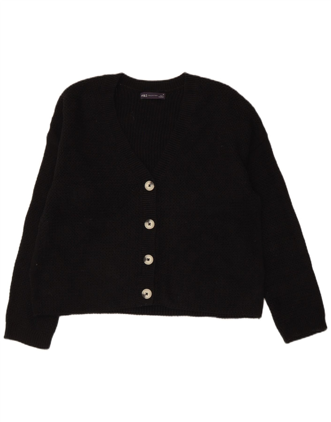 MARKS & SPENCER Pull cardigan court pour femme UK 14 Coton noir moyen