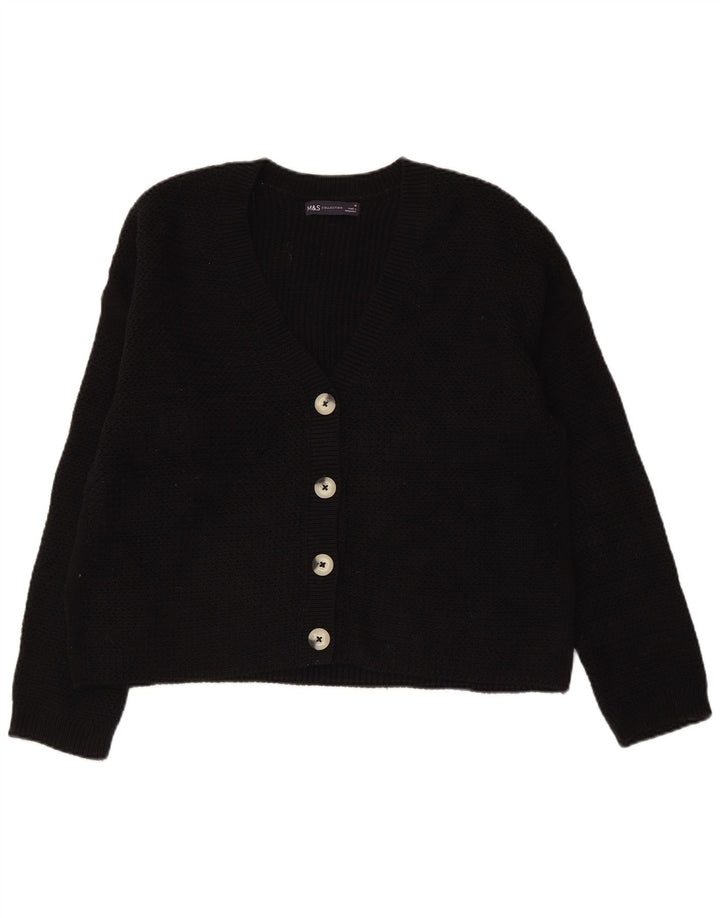 MARKS & SPENCER Pull cardigan court pour femme UK 14 Coton noir moyen