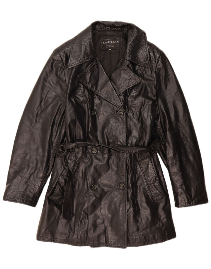 Manteau en cuir double boutonnage vintage pour femme IT 44 Noir moyen