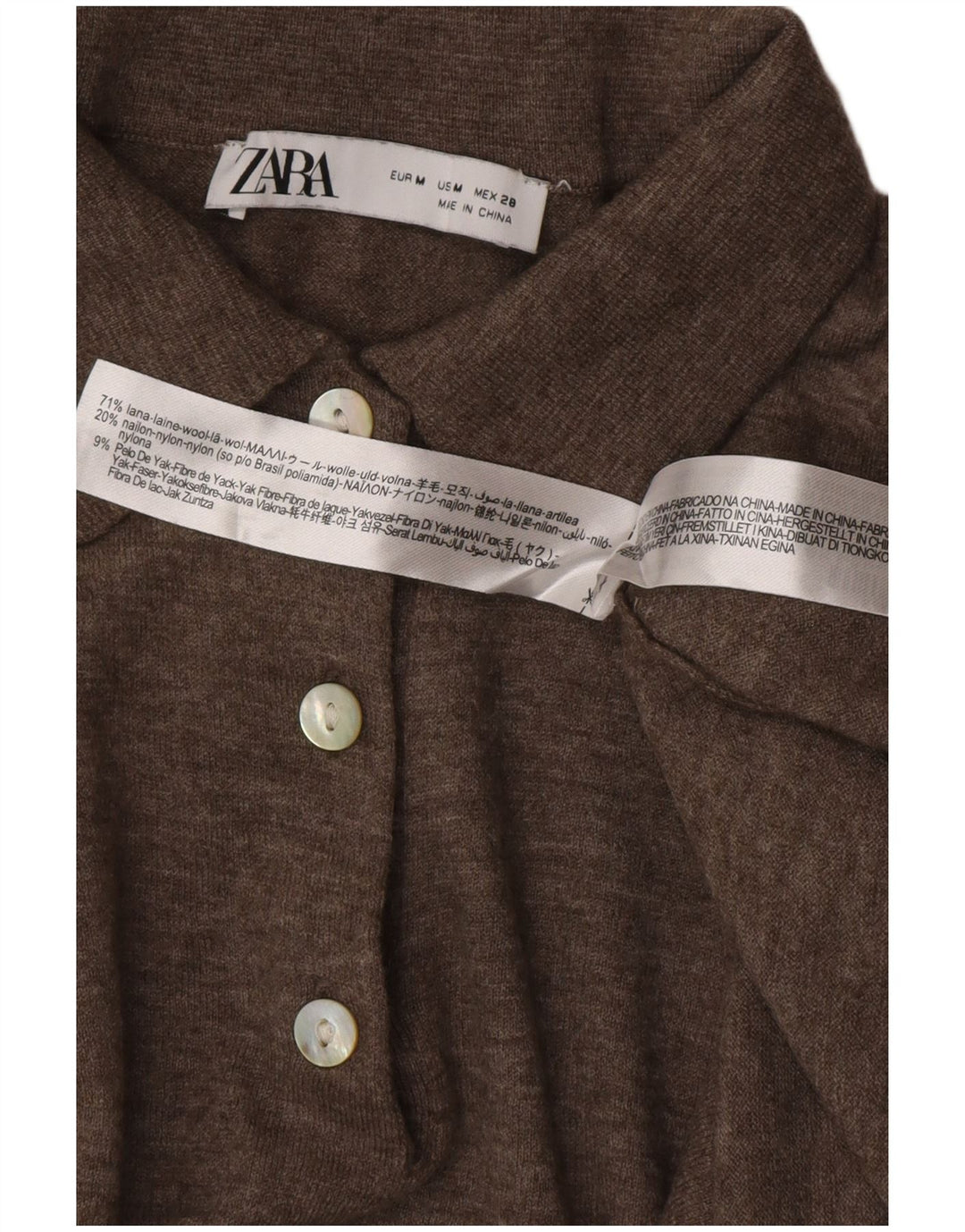 ZARA Pull à col polo pour femme en laine marron moyen