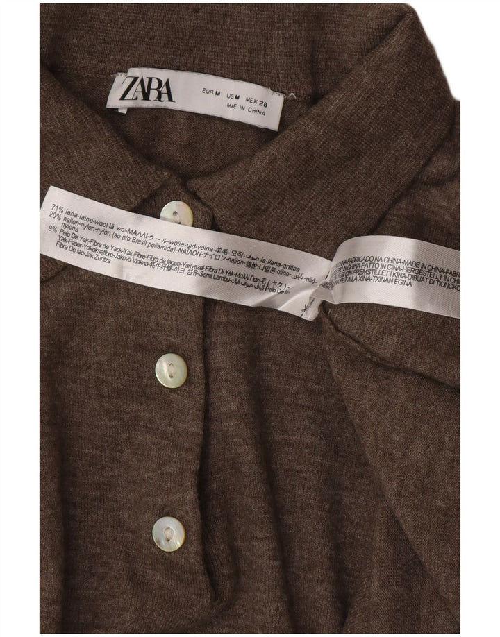 ZARA Pull à col polo pour femme en laine marron moyen