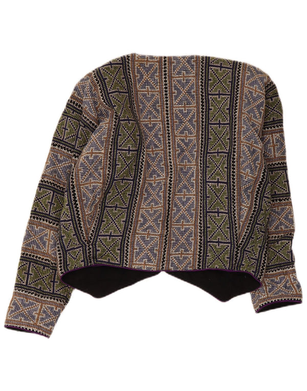 vintage Womens Crop Blazer Jacket UK 14 Moyen Multicolore Géométrique