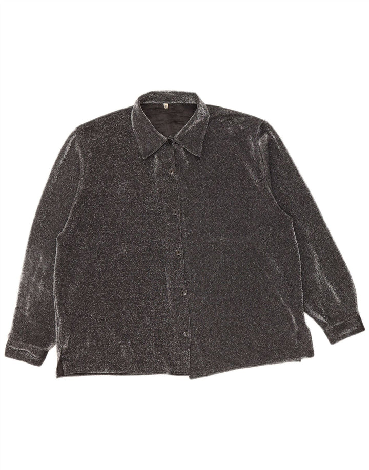 VINTAGE Chemisier surdimensionné femme UK 16 Grand polyester moucheté noir