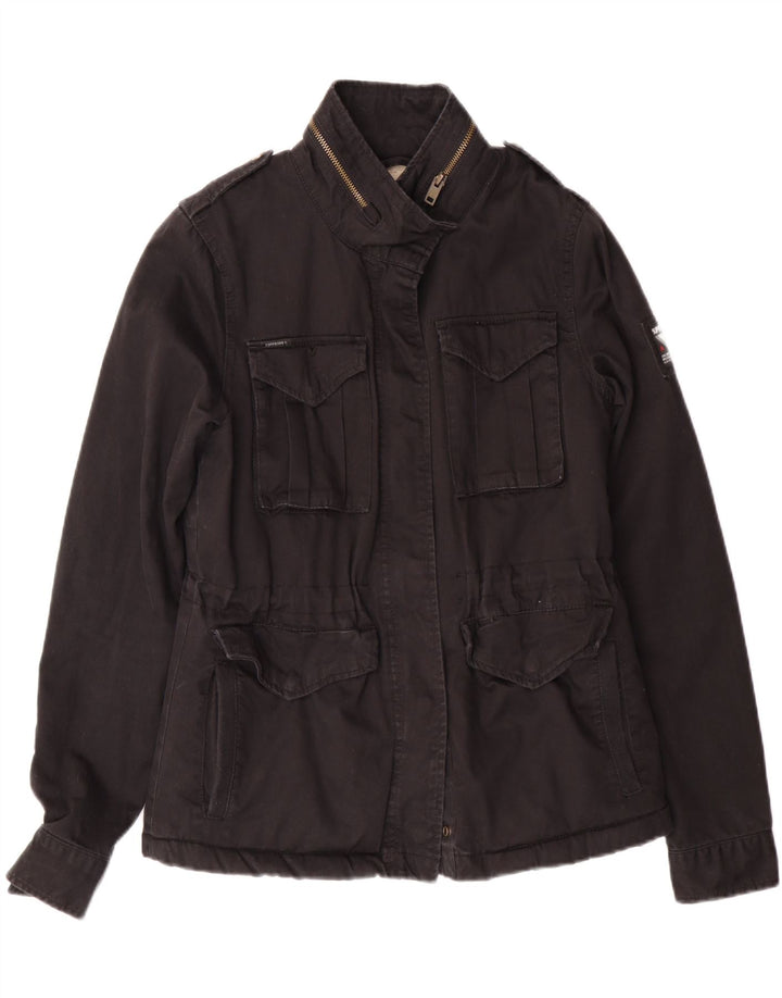 SUPERDRY Veste militaire pour femme UK 10 Small Noir Coton