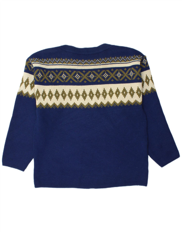 VINTAGE Pull col bateau pour homme Bleu marine moyen Fair Isle