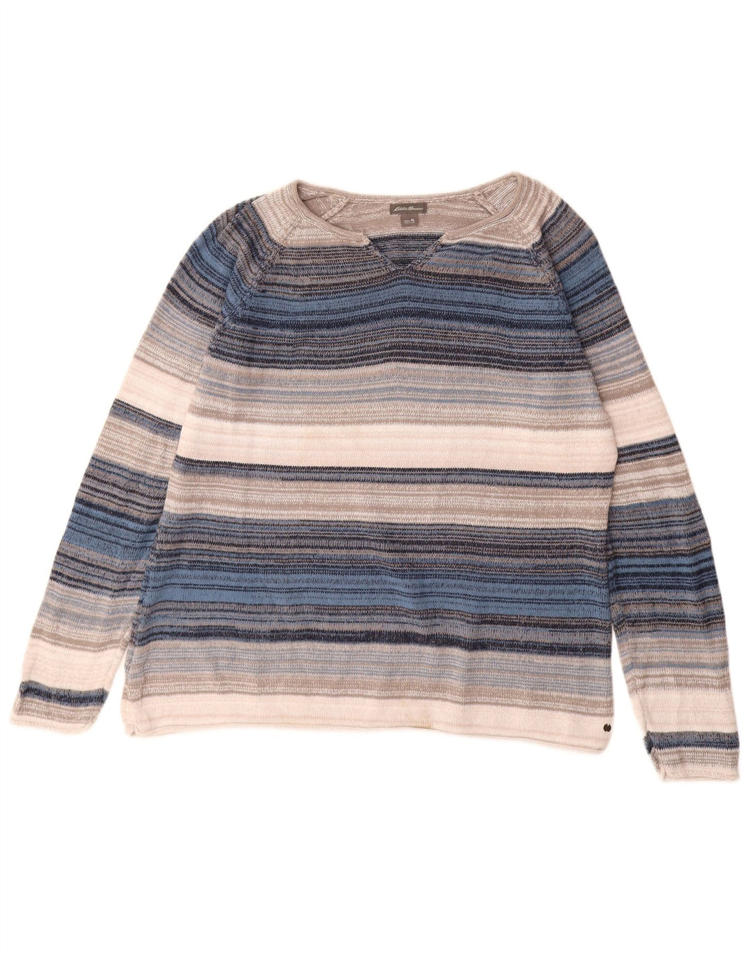 EDDIE BAUER Pull col en V pour femme UK 18 XL Rayé multicolore