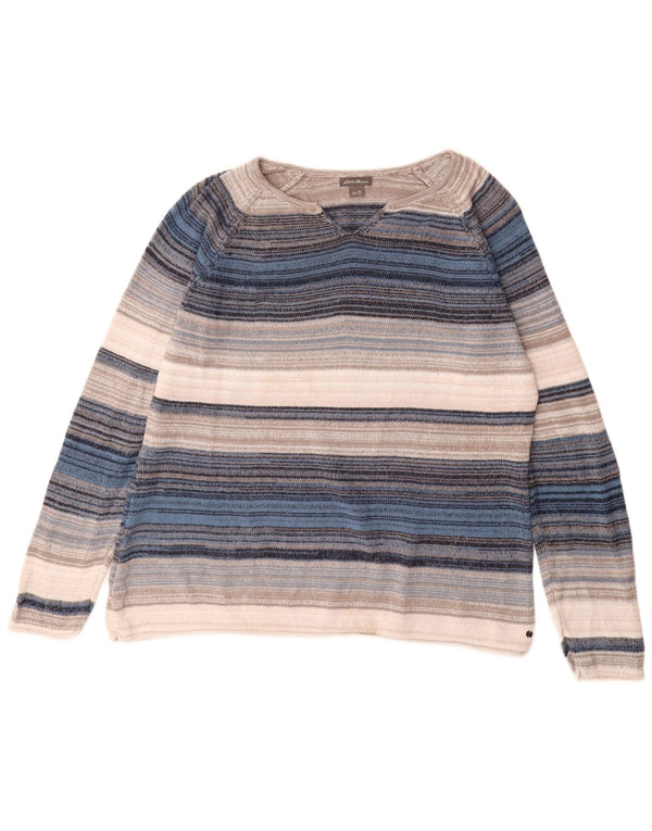 EDDIE BAUER Pull col en V pour femme UK 18 XL Rayé multicolore