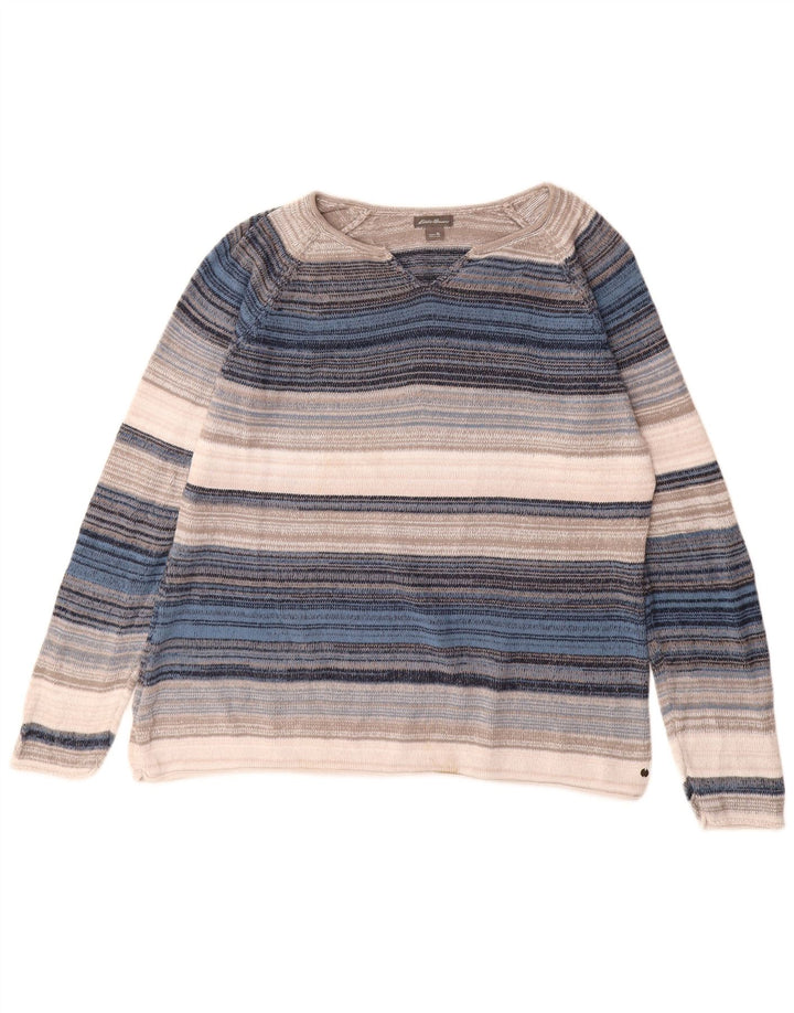 EDDIE BAUER Pull col en V pour femme UK 18 XL Rayé multicolore