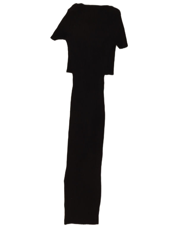Zara Robe Maxi Femme UK 12 Coton Noir Moyen
