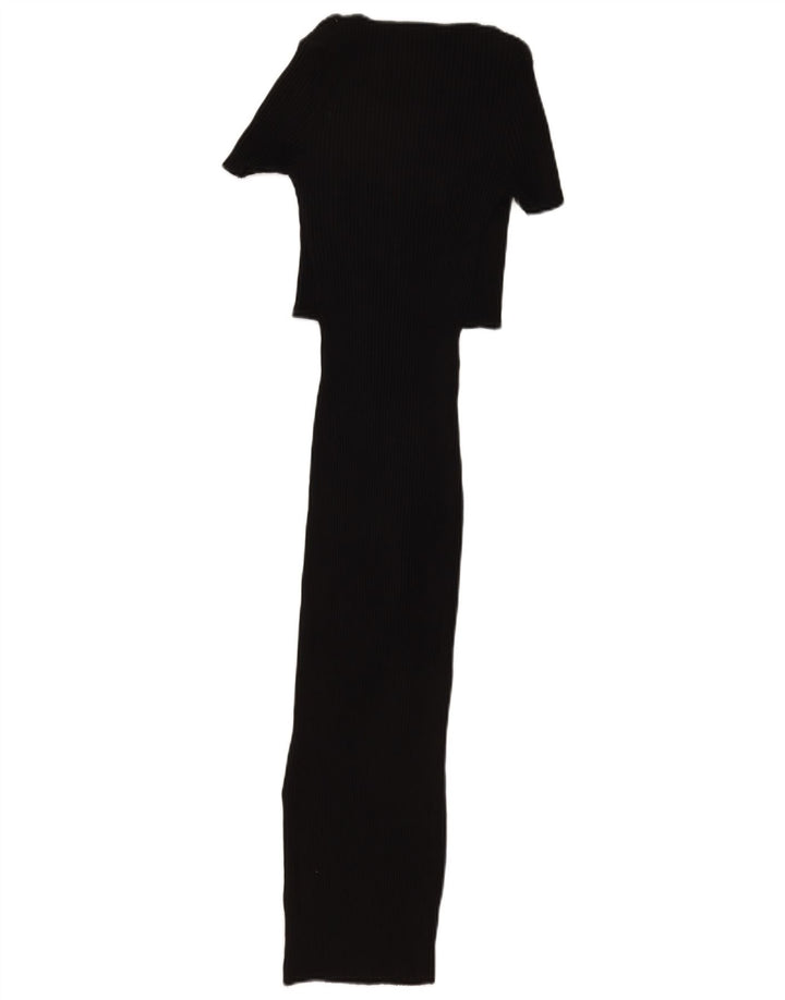 Zara Robe Maxi Femme UK 12 Coton Noir Moyen
