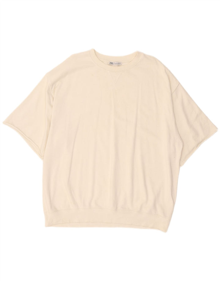 Zara Sweat-shirt à manches courtes pour hommes, grand coton blanc
