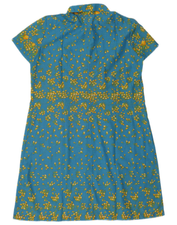 vintage Femmes Manches Courtes Robe Chemise UK 18 XL Bleu Floral Coton
