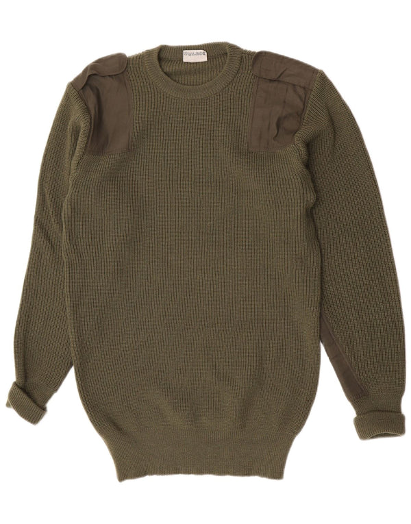 vintage Mens Militaire Crew Neck Jumper Pull IT 56 2XL Laine Kaki