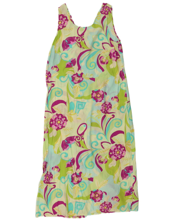 vintage Femme Robe Maxi Sans Manches UK 16 Grande Viscose Florale Verte