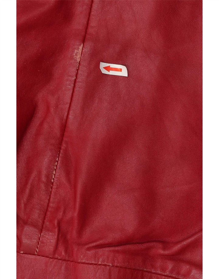 Veste Bomber En Cuir Femme Vintage IT 46 Grand Rouge