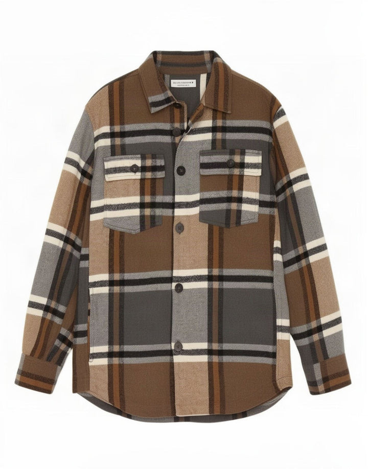 Zara Chemise En Flanelle Homme Marron Moyen À Carreaux En Coton