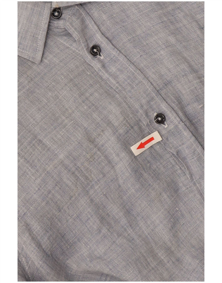 Trussardi Chemise Homme Taille 39 Lin Moucheté Bleu Moyen