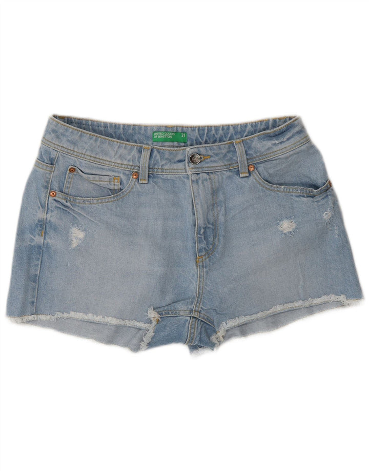 Benetton Short En Jean Effet Déchiré W31 Coton Bleu Moyen Femme