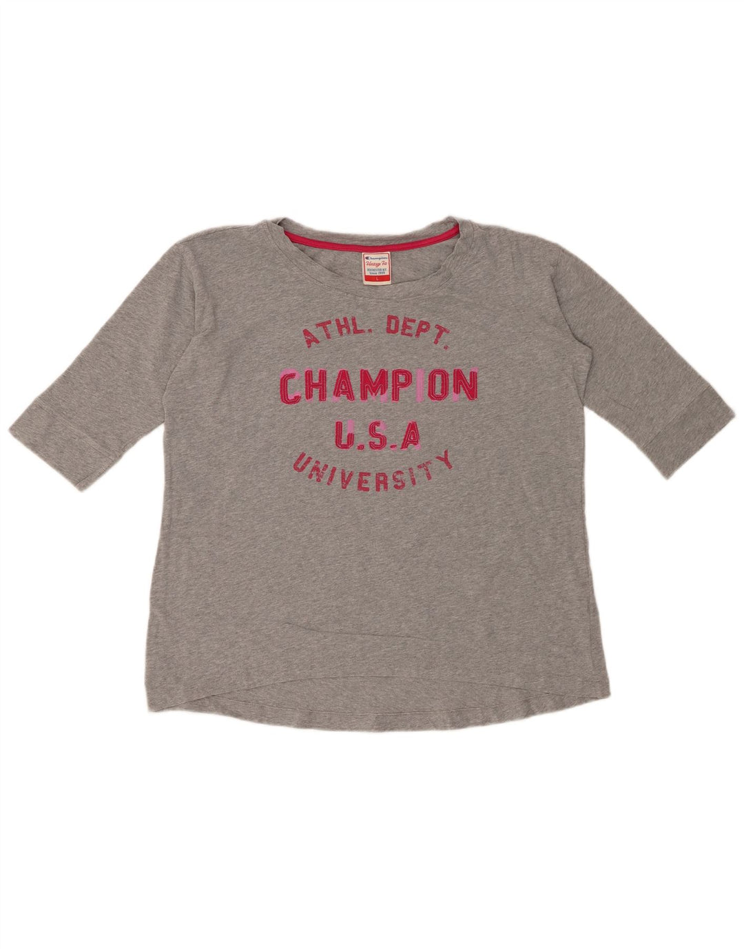 CHAMPION Haut graphique Heritage Fit à manches 3/4 pour femme UK 16 Large Gris