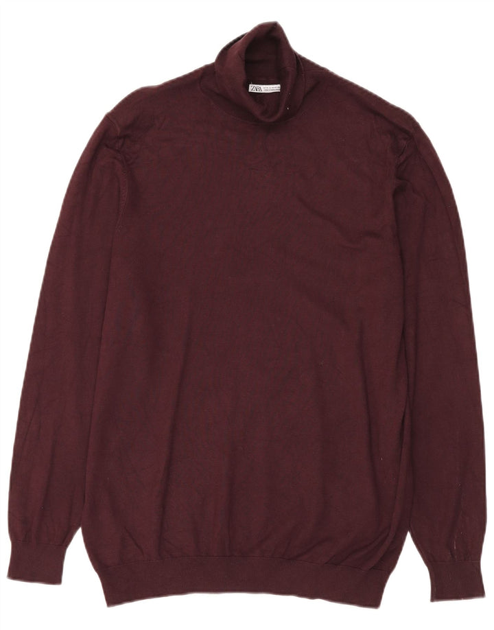 Zara Homme Pull Col Roulé Pull Bordeaux Moyen Viscose
