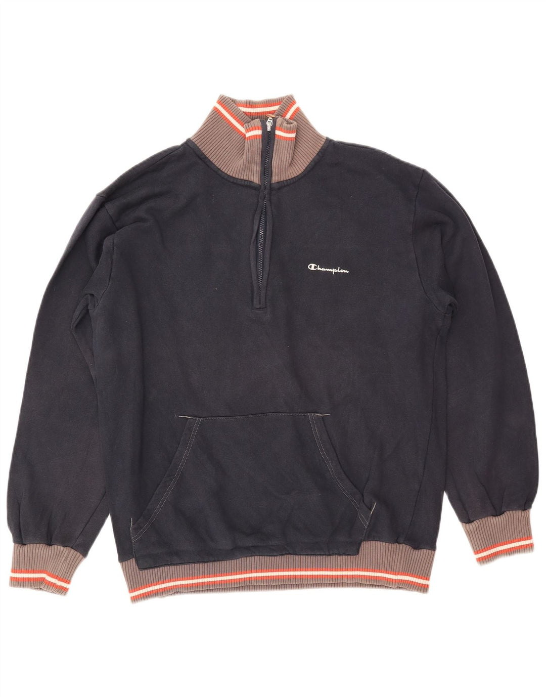 CHAMPION Sweat-shirt à col zippé pour homme, grand, bleu marine, color block