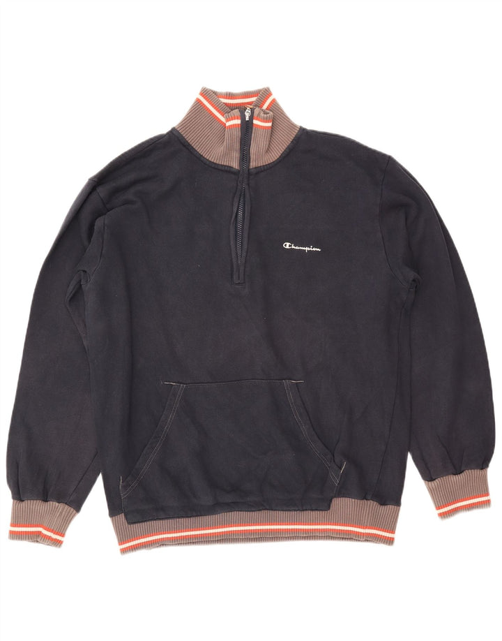 CHAMPION Sweat-shirt à col zippé pour homme, grand, bleu marine, color block