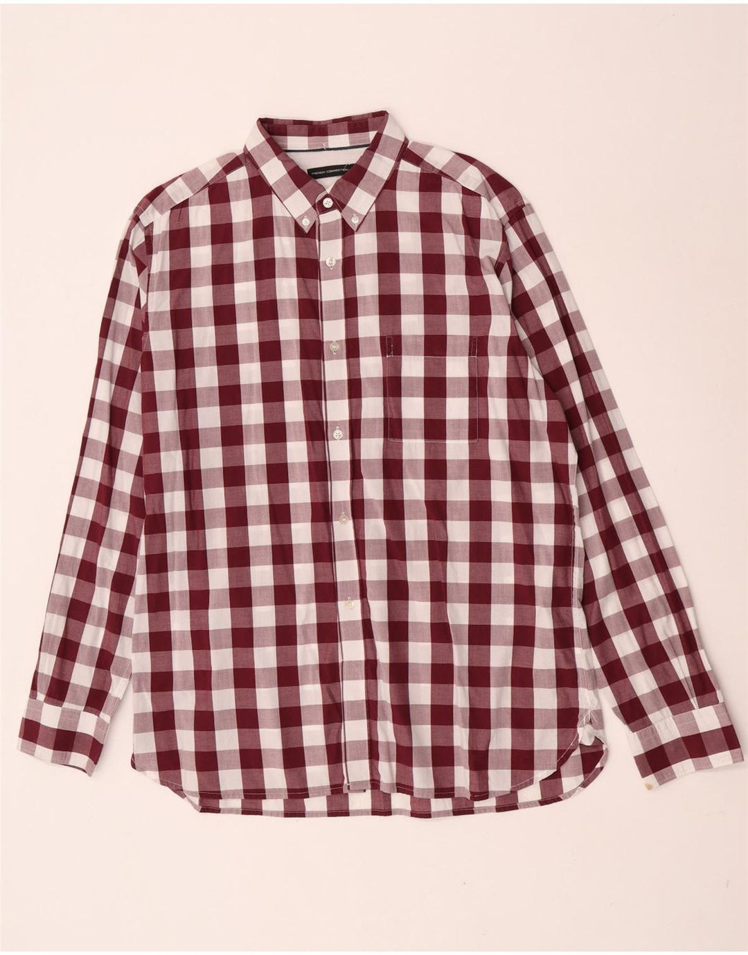 French Connection Chemise Homme XL Bordeaux Vichy Coton
