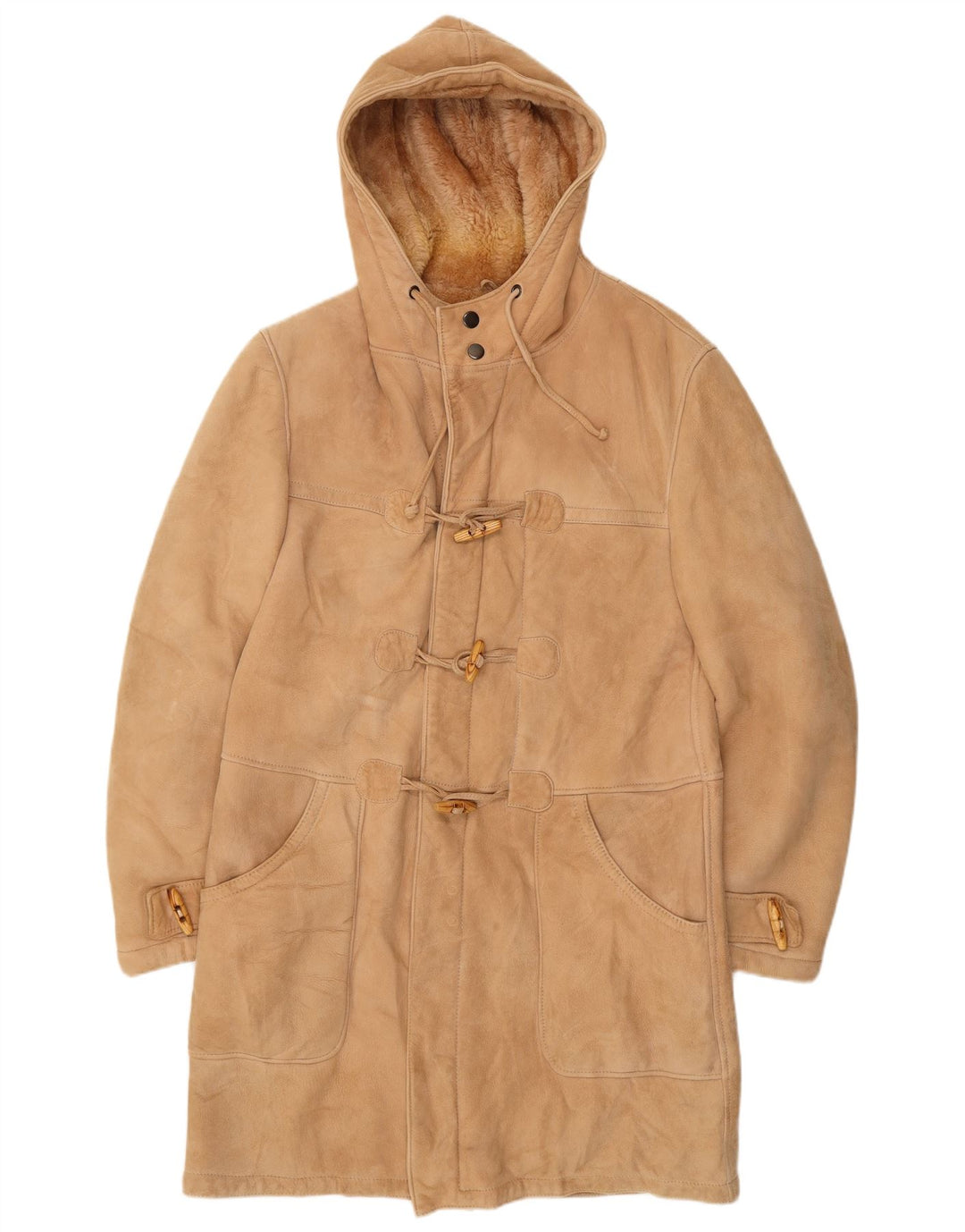 vintage Homme À Capuchon Shearling Duffle Coat UK 36 Petit Beige