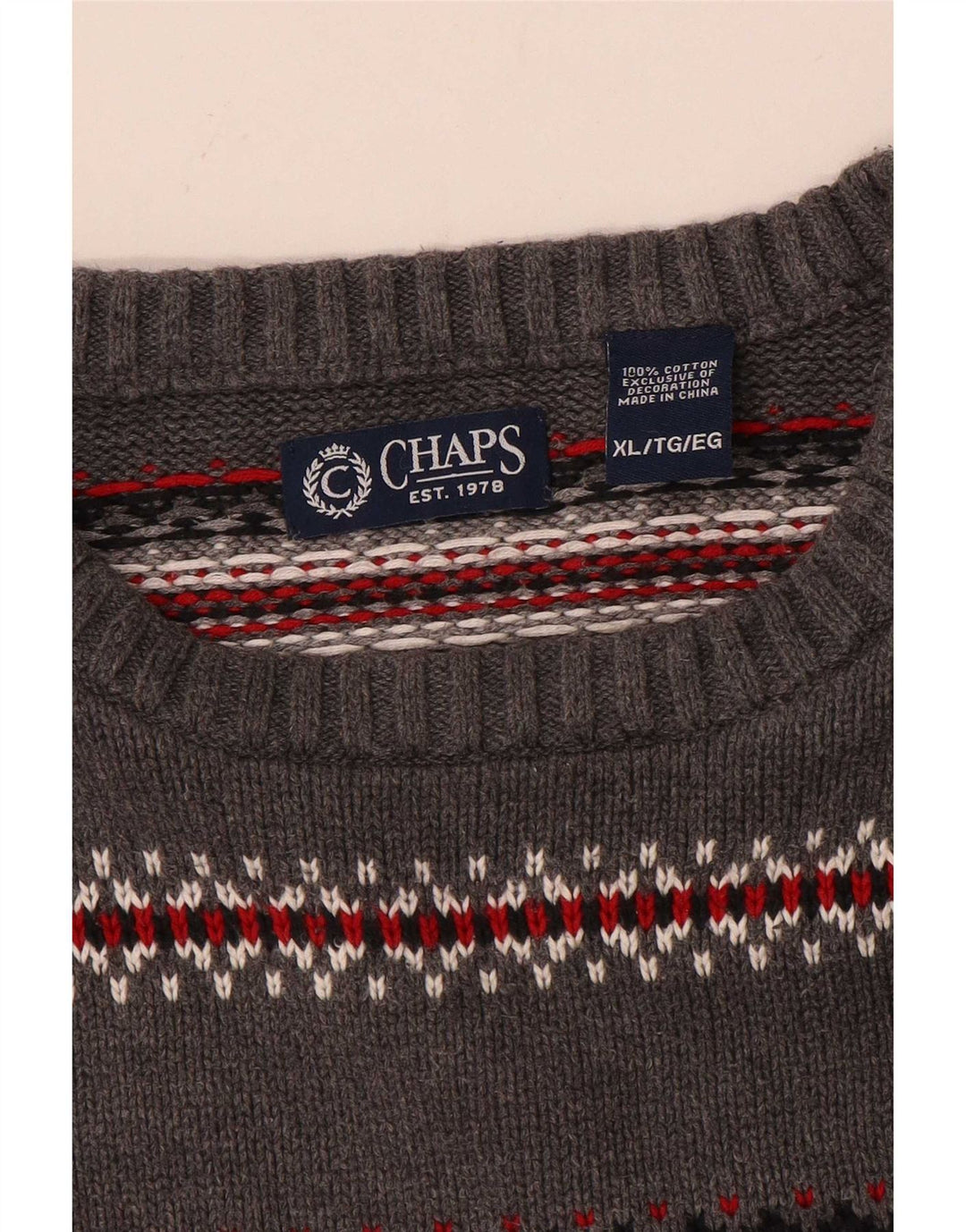 Chaps Pull col rond homme XL coton rayé gris