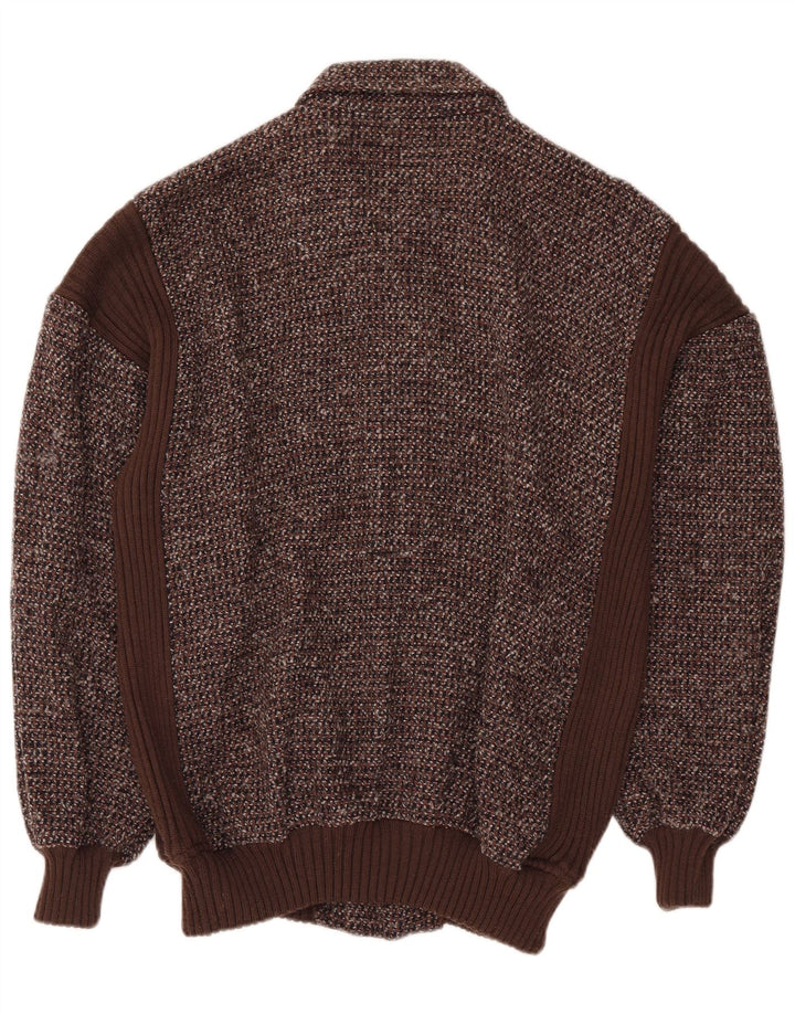 VINTAGE Pull Cardigan Homme IT 54 XL Marron Moucheté