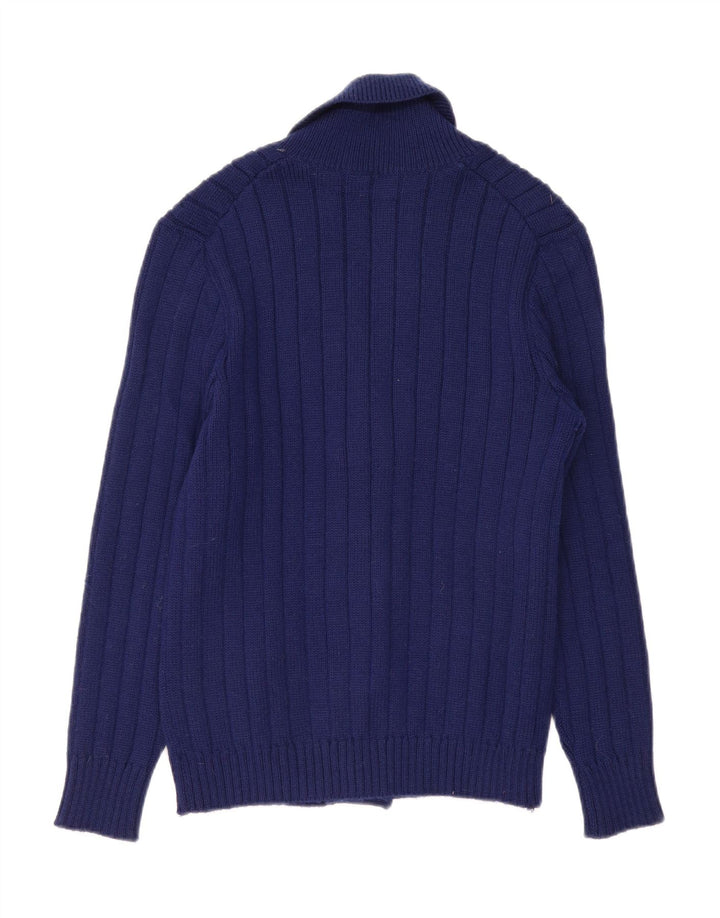vintage Homme Cardigan Pull Petit Bleu Marine