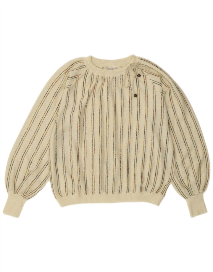 vintage Femme Col Bateau Pull Pull IT 42 Moyen Off White Rayé