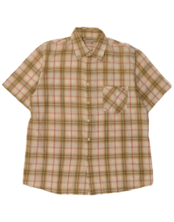 Chemise à manches courtes pour hommes Vintage 2XL à carreaux Beige
