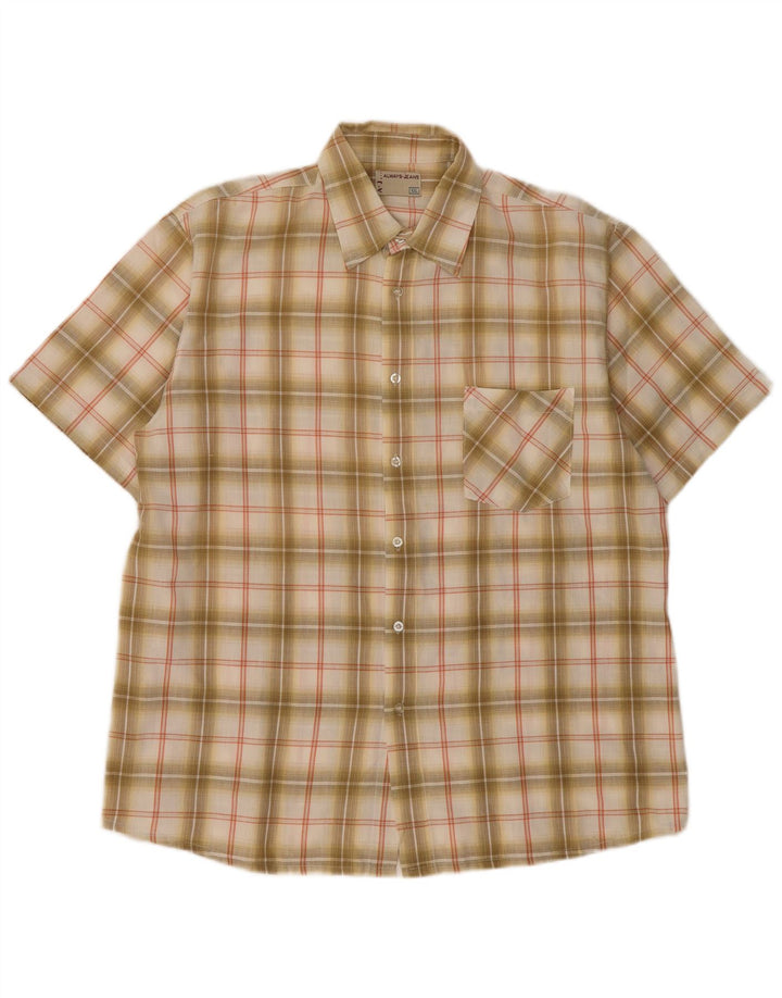 Chemise à manches courtes pour hommes Vintage 2XL à carreaux Beige
