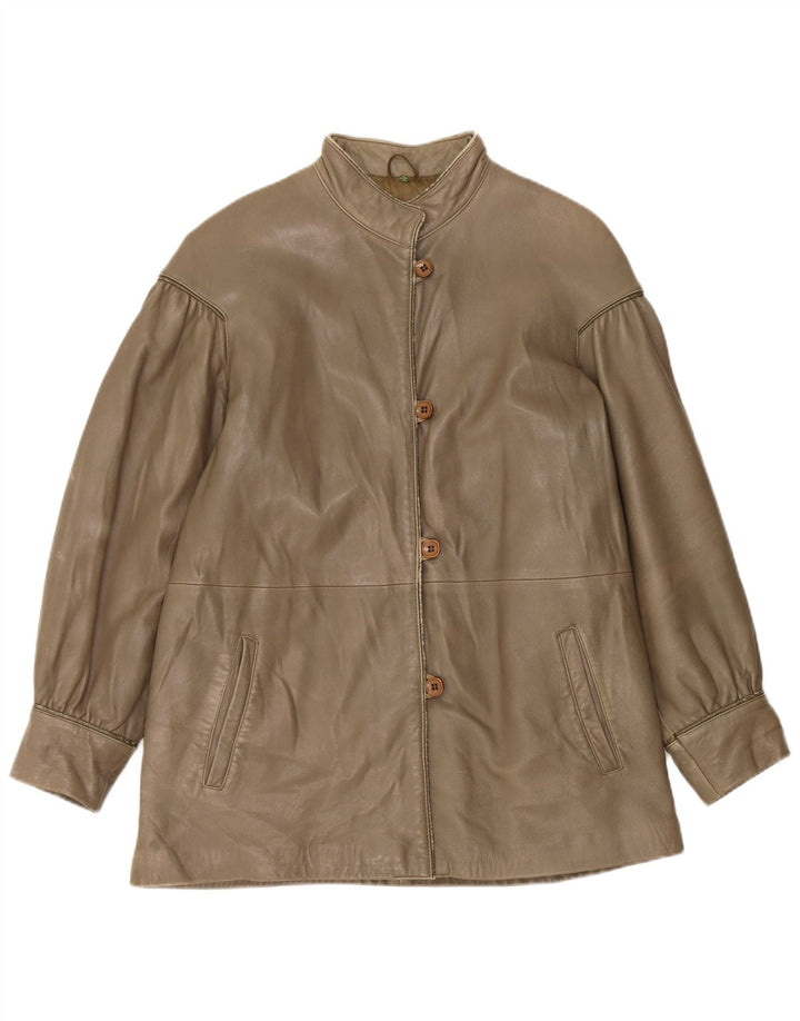 Veste en cuir femme vintage IT 44 Cuir kaki moyen