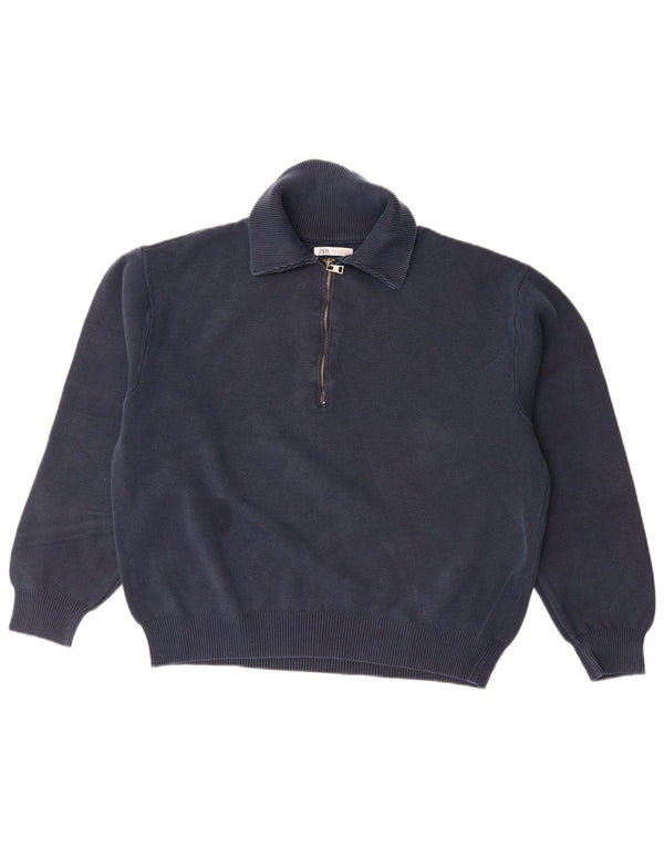 Zara Pull ample à col polo pour homme Bleu marine moyen Coton