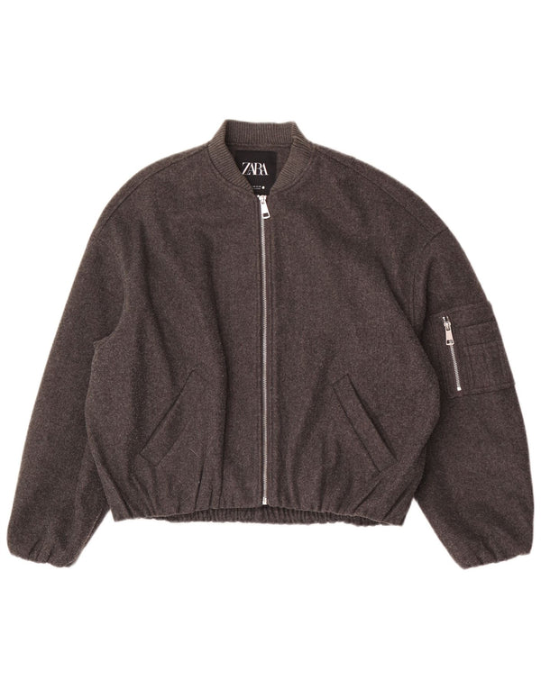 Zara Veste bomber surdimensionnée pour femme UK 6 2XS Gris Polyester