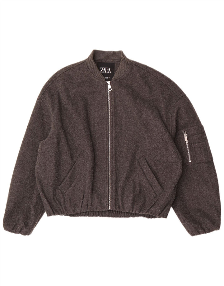 Zara Veste bomber surdimensionnée pour femme UK 6 2XS Gris Polyester