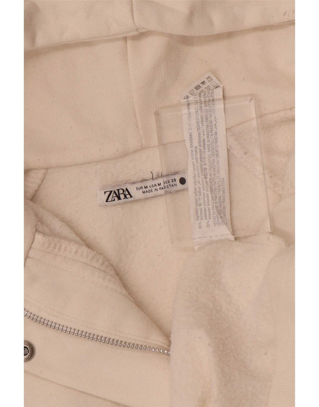 Zara Pull à capuche surdimensionné pour femme UK 14 en coton blanc cassé moyen