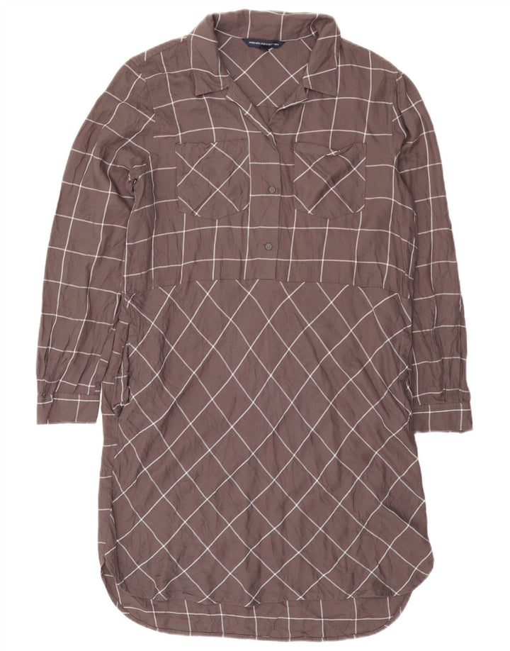 French Connection Robe droite à manches longues pour femme UK 10 Petit carreaux gris