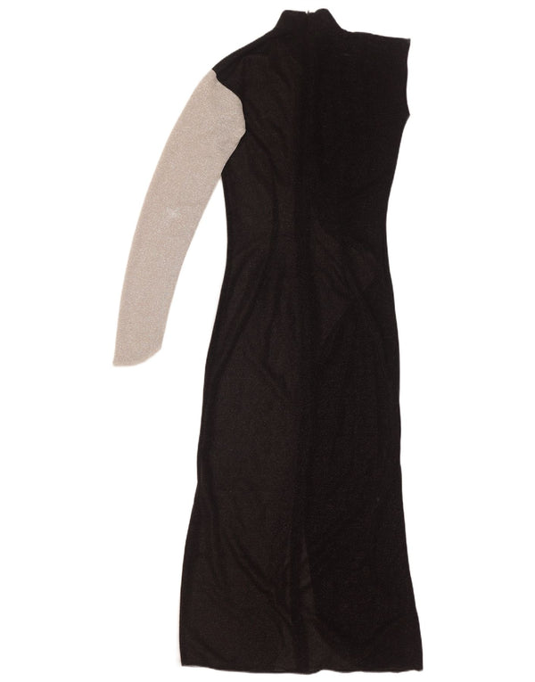 vintage Femmes Maxi Une Épaule Robe UK 10 Petit Colorblock Noir