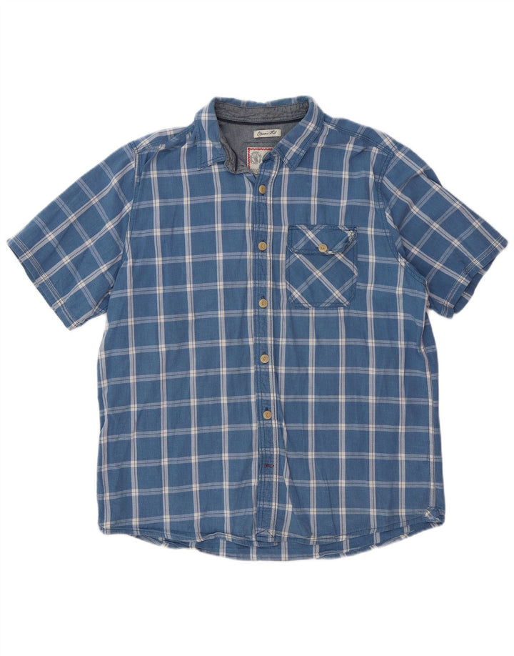 FAT FACE Chemise à manches courtes coupe classique pour hommes, grands carreaux bleus