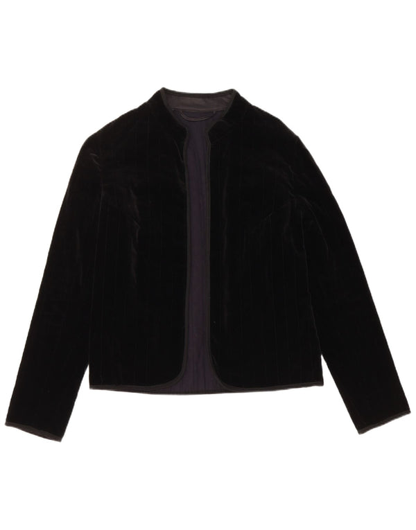 VINTAGE Veste blazer ouverte en velours pour femme UK 12 Noir moyen