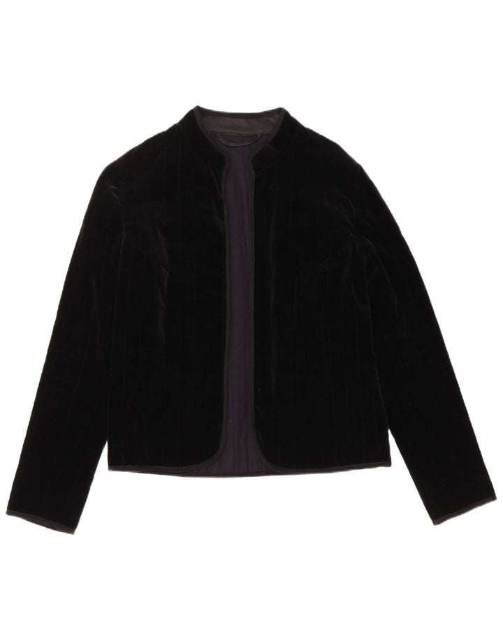 VINTAGE Veste blazer ouverte en velours pour femme UK 12 Noir moyen
